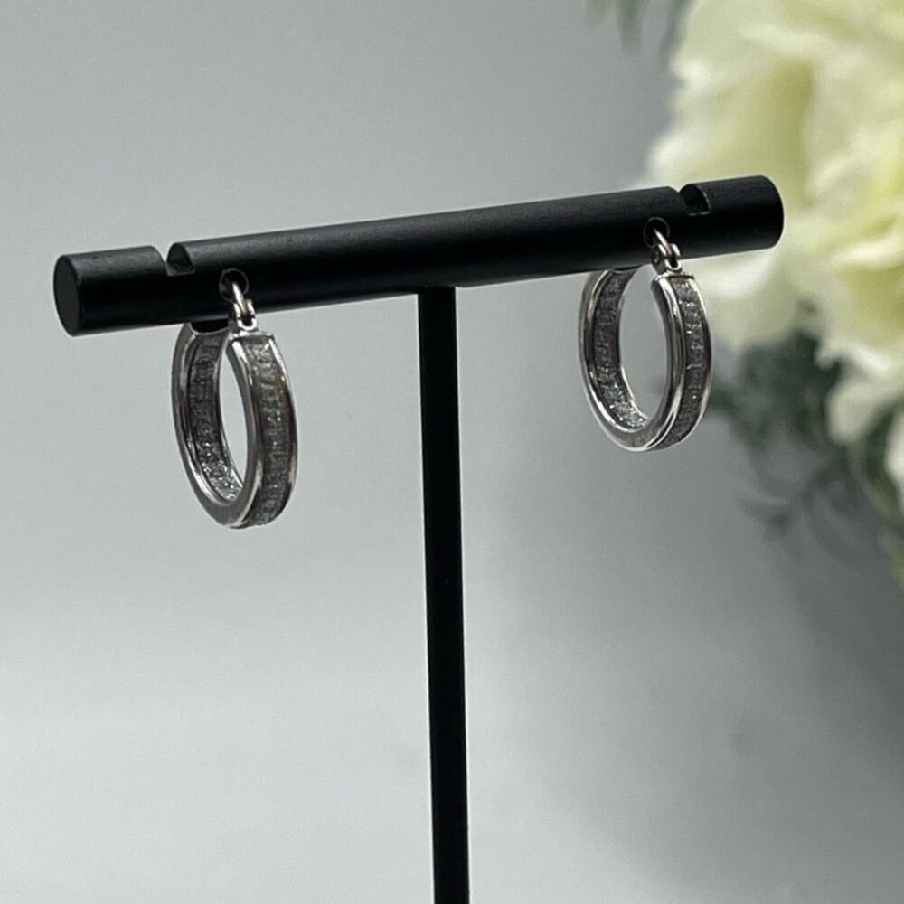 Designer HAN 925 Sterling Silver Pave Glitter Inside Outside Hoop Earrings